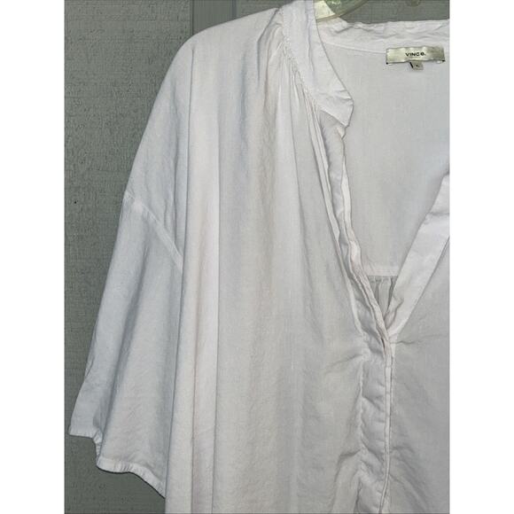 Vince Women’s XL Blouse Top Shirred White Linen Blend Lagenlook Minimalist - Picture 2 of 9